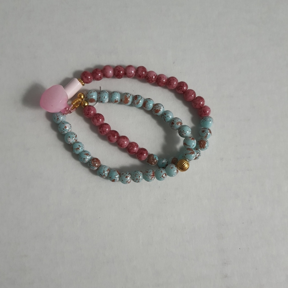 Pink and Blue Beaded Double Loop Bracelet